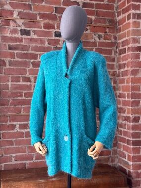 Turquoise Mohair Cardigan Oversized Batwing 80s 90s
